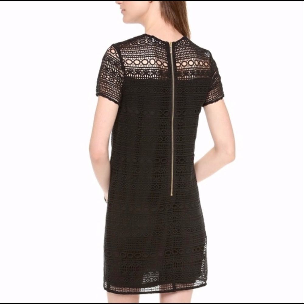 Juicy Couture Black Linear Lace Guipure Cocktail Dress Sz 2 Exposed Gold Zipper